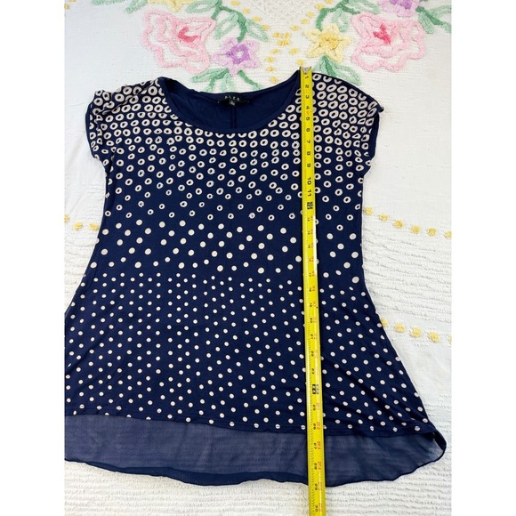 Bleu Navy Blue and White Dot Print Tunic Top Stylish Casual Short Sleeve L - Picture 4 of 8